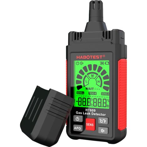 Détecteur de gaz méthane, HT609 Détecteur de fuite de gaz combustible avec écran LCD et alarme visuelle Température ambiante et humidité Détecteur d'hydrogène de gaz naturel (1/5)