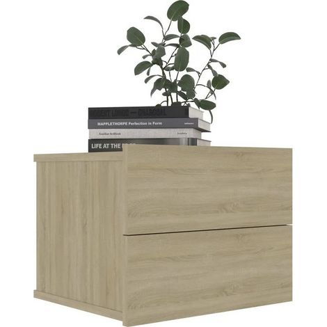 Table de chevet 2 tiroirs bois chêne clair Kelin - Lot de 2 (1/3)