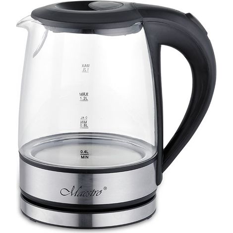 Maestro Wasserkocher aus Glas, 1,2 l, 1630 W, MR-062, schwarz (1/5)