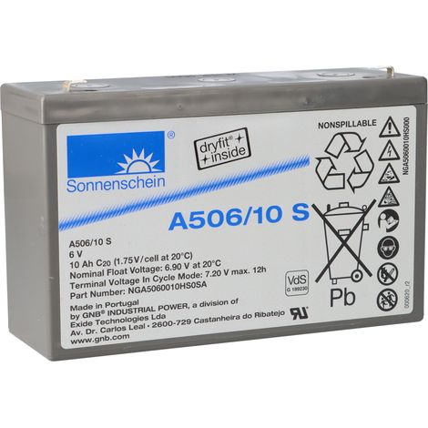 Sonnenschein Bleigel Akku 6V 10Ah Dryfit A506/10.0S Faston 4,8 (1/5)