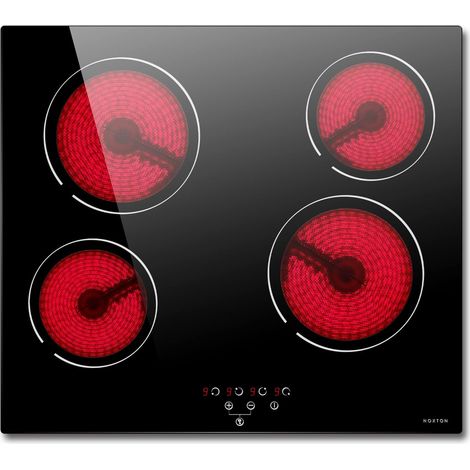 NOXTON Plaque Vitrocéramique 4 Feux Encastrable, 6000W, Table de Cuisson 4 foyers en Céramique, L59 x P52 cm, 9 Niveaux de Puissance, Verrouillage de sécurité pour enfants