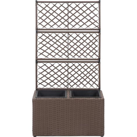 Maison Exclusive - Lit surélevé treillis 2 pots 58x30x107cm Résine tressée Marron (1/5)