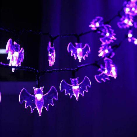 Guirlande lumineuse chauve-souris à 40 LED pour Halloween, pour éclairage et décorations de fête d'Halloween (Violet) (1/4)