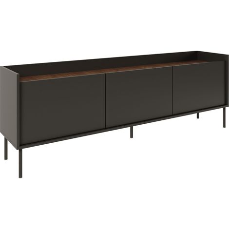 Selsey Tovi - TV-Schrank 3-türig, 175 cm, Schwarz / Holzoptik Nussbaum (1/5)