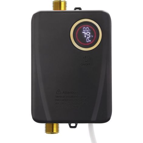 Scaldabagno elettrico istantaneo da 3500 W, mini scaldabagno istantaneo con display a LED, senza serbatoio, per appartamenti, scuole, ospedali, uffici (nero)
