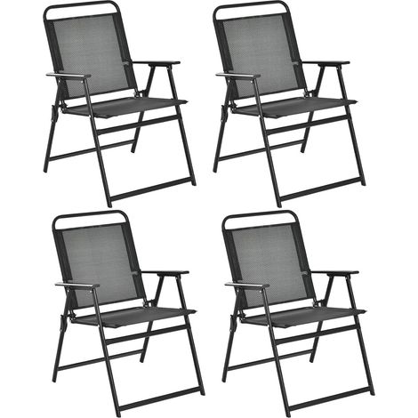 GOPLUS Ensemble de Chaises Pliantes d'Extérieur, Lot de 4 Chaises de Jardin en Tissu Respirant avec Accoudoirs, Noir (1/5)