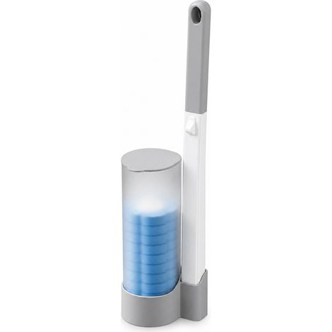 Brosse WC Jetable Grise avec Support, Manche et 18 Têtes de Nettoyage avec Solution Nettoyante (1/5)
