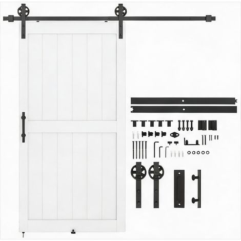 Porte coulissante 106,6 x 213,4 cm MDF et acier style campagne (1/5)