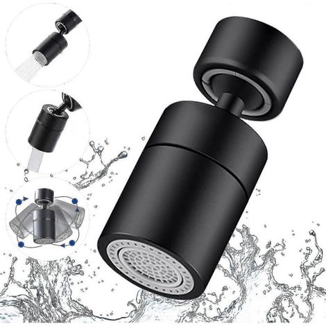 360° Rotating Tap Spout, 2 Modes, Adjustable Aerator for Kitchen and Bathroom Taps, 22mm Internal Thread, Black, 1 Piece - WELLNGS (1/2)