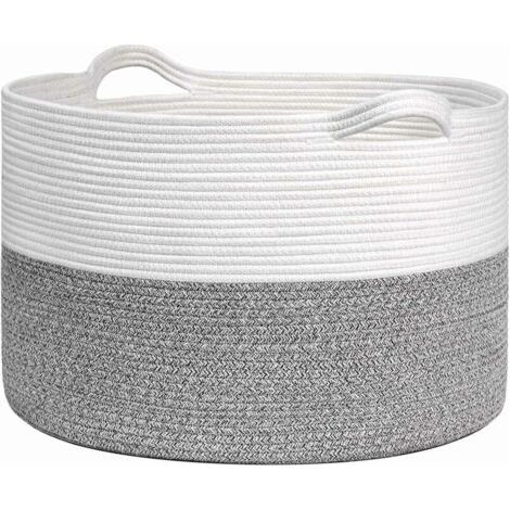 Grand panier de rangement, coton, 51 x 34 cm, gris et blanc (1/4)