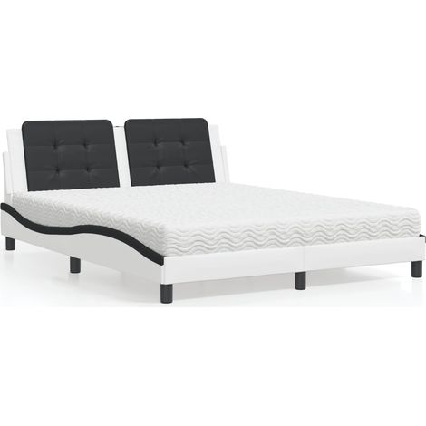 Bett mit Matratze "Zadar" Weiß und Schwarz 160x200 cm Kunstleder (1/5)