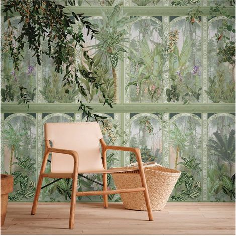 Photo wallpaper Profhome 393151 hot embossed non-woven wallpaper smooth with jungle elements matt green brown white 1.59 m x 2.8 m (1/4)