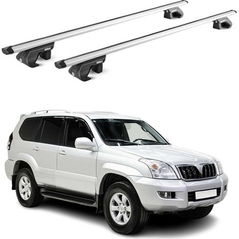 OMAC Barres de toit aluminium certifiées TÜV pour Toyota Land Cruiser 125 155 2009-2026 3 Portes – Pour rails de toit standards – Rainure en T – Charge max 90 kg – 2 antivols Argent (1/4)