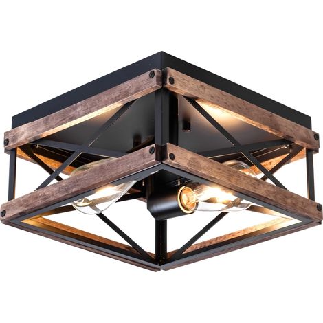 Plafonnier industriel à 2 lampes, lustres design, plafonnier encastré en métal de style ferme, luminaire carré de salle à manger, suspension rétro (1/5)