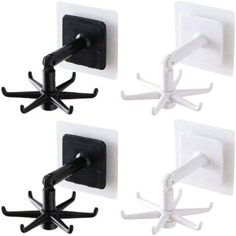 Rotating Storage Hooks, 360° Rotating Folding Hooks, Kitchen Hooks, Self Adhesive, Waterproof, No Punching, for Kitchen, Bathroom, Office Supplies, Home, 772.5 cm (black / white) (1/5)