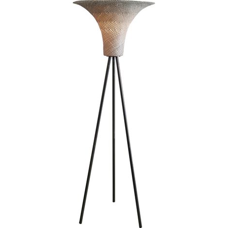 Lampadaire Trépied en Métal Noir et Abat-jour Tressé en Feuille de Palmier Naturel 152 cm - PANGIVO (1/5)