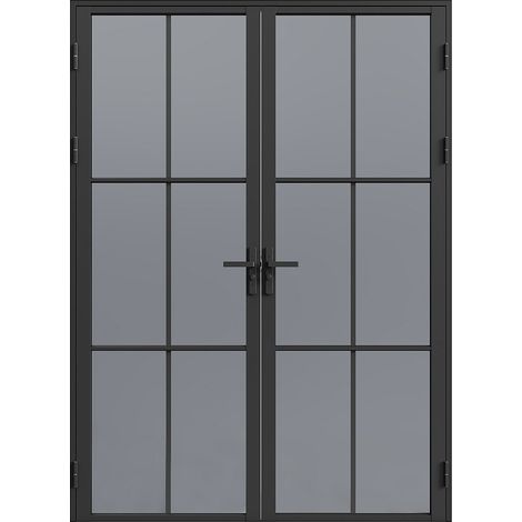 Blocco porta reversibile a due battenti 2 x H204 x L83 cm in Alluminio e Vetro temperato fumé Nero - SEROTO