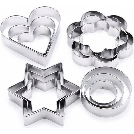 Set de 12 emporte-pièces - Formes étoile, cœur, fleur, rond - Moules à biscuits et pâte à sucre - Ustensile pâtisserie (1/5)