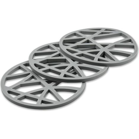 Lot de 3 Dessous-de-Plat Ronds en Silicone - Souples et Antidérapants -15.8 x 15.8 x 0.7cm – Gris (1/3)