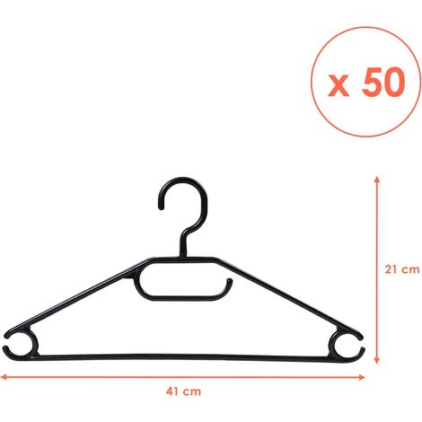 Cintres en plastique avec barre pour pantalons - noirs / lot de 50 - cintres pour vestes, chemises, blouses avec porte-cravates et porte-ceintures (1/5)