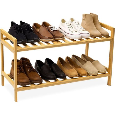 Étagère à chaussures empilable en bambou, 2 niveaux, peut contenir 6 paires (1/5)