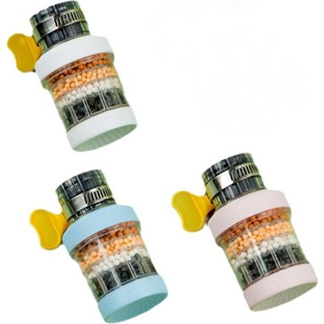 Filtre à eau pour robinet, lot de 3 pièces, filtre à eau pour robinet de cuisine, filtre à eau pour robinet, purification de l'eau, TPR, 3 x 3 x 8 cm, Wit, bleu, rose (1/5)