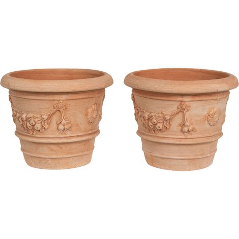 Set 2 Jarrón redondo de terracota Macetero de exterior 30X25 cm Jardinera de jardín Hecho a mano Made Italy Florero para balcón (1/4)