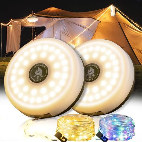 2er-Set 4-in-1-Lichterketten für Camping – 8 Leuchtmodi (10 m) – Wasserdicht – USB-C-Schnellladefunktion – Tragbar für Camping, Garten und Wandern (1/5)