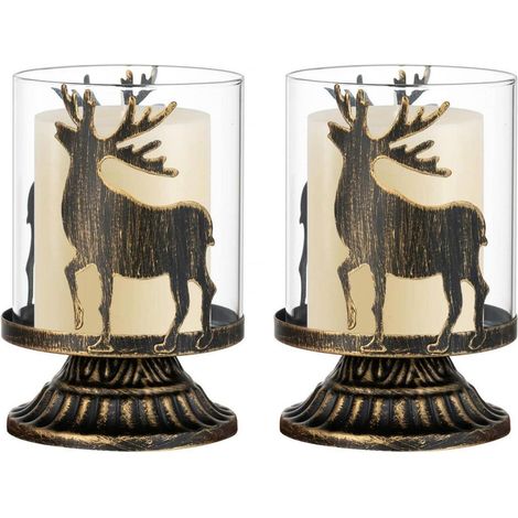 Lot de 2 photophores cerf style Shabby Chic pour bougies pilier et chauffe-plat (1/5)