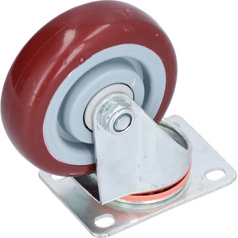 Roulettes industrielles robustes, fixes, silencieuses, en polyuréthane rouge (1/5)