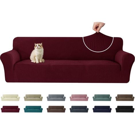1 Housse de canapé, Extensible, Antidérapante, Polyester, Bordeaux, Pour salon 4 places (1/5)
