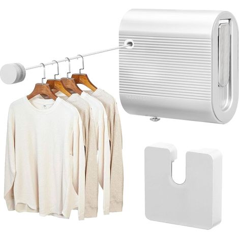 (blanc)4,2m Corde à Linge Rétractable, Fil Linge Retractable AntiAffaissement, Fil a Linge Retractable Mural en Acier Inoxydable, Capacité de Poids 44lb, pour Intérieur et Extérieur (1/5)