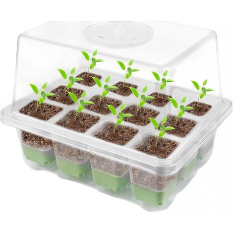 Serre Mini d'intérieur avec 12 trous pour plantes et couvercle surélevé-Plateau de semis - réutilisable serre pour plantes, herbes, fleurs (1/5)
