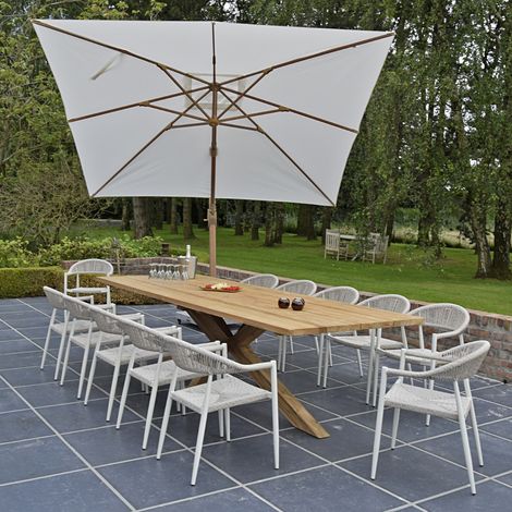 Parasol déporté rotatif 360° inclinable aluminium finition bois toile écrue 3x3 m Poseidon (1/5)