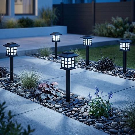 5x LED Solarleuchte Steckleuchte Gartenleuchte Dämmerungssensor Schwarz H 38 cm (1/5)
