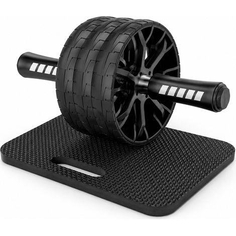 Relaxdays Ab roller, 3 rollers, knee mat, abdominal training, non-slip, D x W: 15.5 x 32 cm, black (1/5)