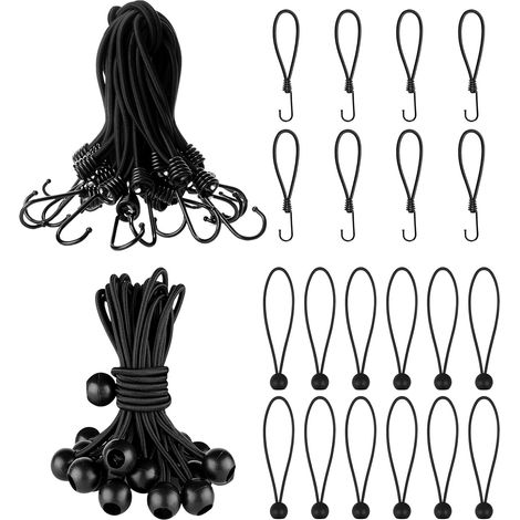 12 bandes élastiques avec boules, 8 crochets élastiques pour l'extérieur, bâche transparente avec œillets, tentes de camping, toiles d'ombrage, bannières, posters, kiosques, auvents, trampolines