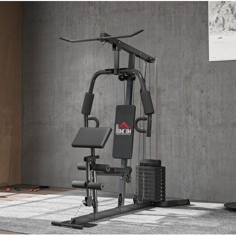 Station de musculation multifonctions 45 kg, 180 x 108 x 200 cm, en acier noir DESVIAE (1/5)