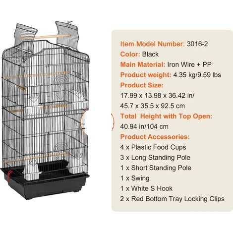 Cage à Oiseaux, Design Spacieux, Système de Verrouillage Sécurisé, 18x14x39in (1/2)