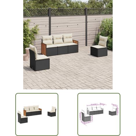 The Living Store 5-tlg. Garten-Sofagarnitur mit Kissen Schwarz Poly Rattan - Gartenmöbel - Outdoor Möbel - Rattan Gartenmöbel - Lounge Set - Esszimmergarnitur