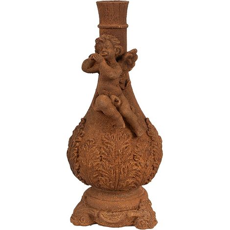 Bougeoir Chandelier avec Statue d'Ange en Polyrésine Style Rustique Marron 23 cm - PANGIVO