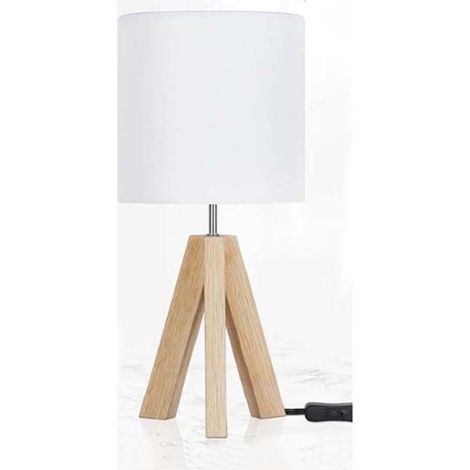 Lampe de Table Abat-jour en lin socle en bois H40cm (1/5)