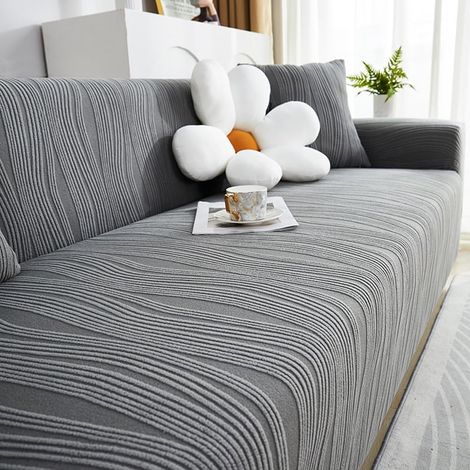 Housse Canapé 4 Places, Velours Jacquard Élastique, Épaisse, Élégante, Anti-Dérapante (Gris Foncé)