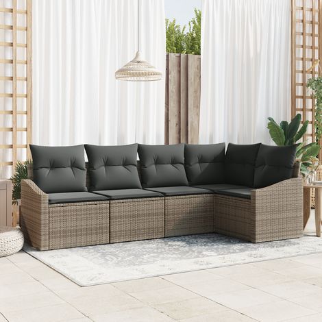5-teiliges Garten-Dining-Set mit Kissen Grau Poly Rattan vidaXL274925 (1/5)