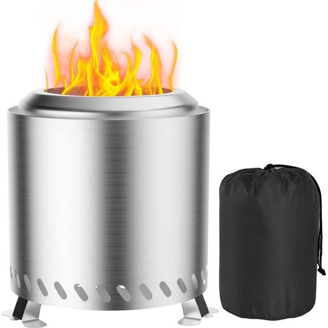 Brasero Exterieur de Jardin, Foyer sans fumée Acier Inoxydable 18x18x25cm Mini Corbeille à feu Tonneau de feu avec Pied et Sac de Rangement, Balcon Terrasse Jardin Déco, Idéal pour BBQ Pellets Bois