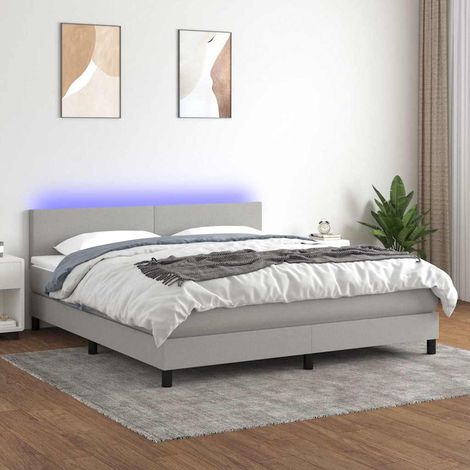 Cama box spring con colchón tela y LED gris claro 160x200 cm (1/5)