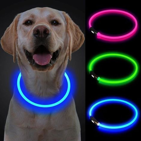 Collier Pour Chien LED Sécurité Lumineux Rechargeable USB 100mAh Ajustable 70cm,3 Changement Couleur (1/4)