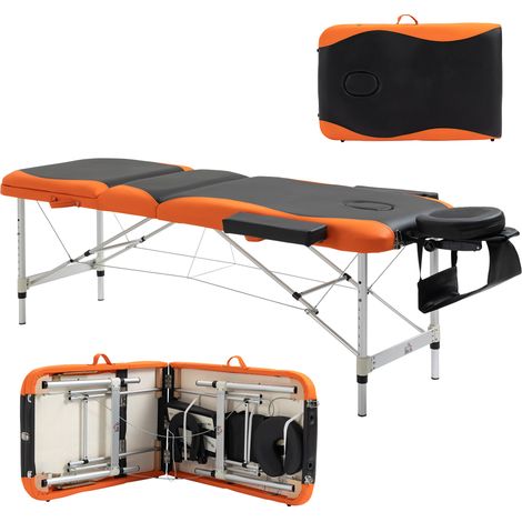 Table de pliante massage à hauteur ajustable, table de massage professionnelle en aluminium et plastique, 215x81x61-84 cm, noire et orange (1/5)