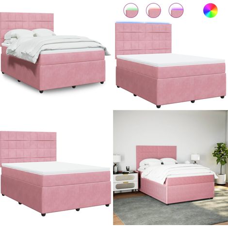 vidaXL Sommier à lattes de lit avec matelas Rose 140x190 cm Velours (1/5)