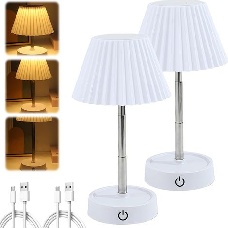 Lot de 2 lampes de table sans fil, hauteur réglable : lampe de table LED, batterie rechargeable par USB, lampe de chevet télescopique tactile, lampe de table rechargeable avec USB pour chevet (1/5)